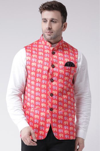 Blend Printed Nehru Jacket In Off White Colour - JK5300217