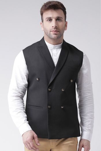 Blend Solid Nehru Jacket In Black Colour - JK5300331