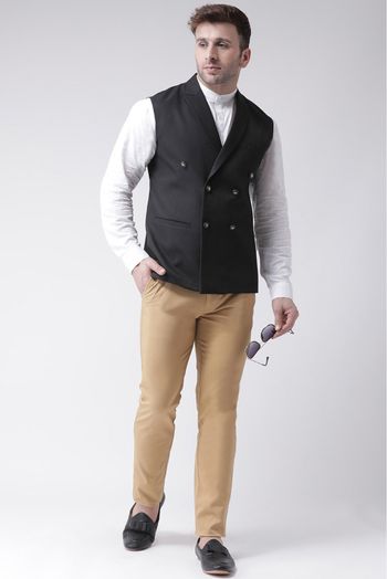 Blend Solid Nehru Jacket In Black Colour - JK5300331