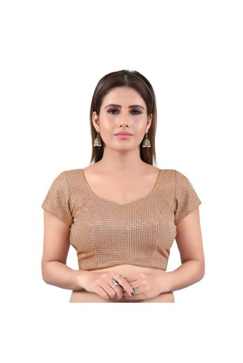 Brocade Back Open Padded Blouse In Copper Colour