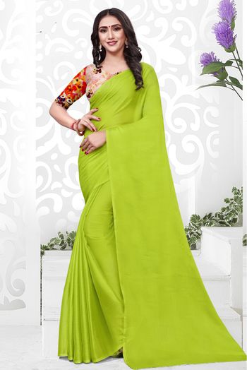 Satin Designer Saree In Light Green Colour