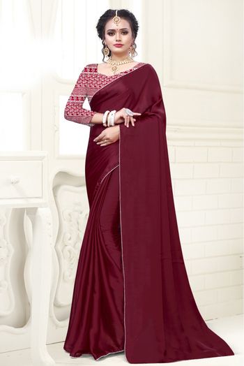 Smart Chiffon Silk and Net Saree in Maroon and Golden – Boutique4India