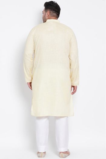 Cotton Linen Kurta Pajama In Lemon Yellow Colour