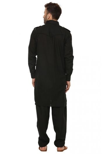 Cotton Pathani Suit In Black Colour - KP5300459
