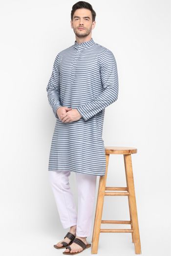 Cotton Rayon Kurta Pajama In Blue Colour