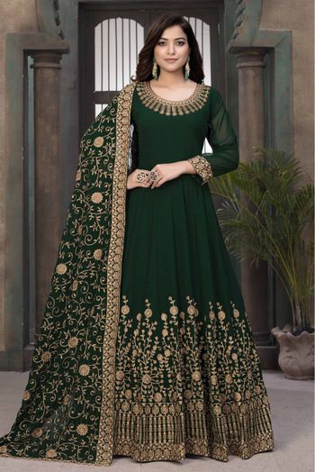 Faux Georgette Embroidery Anarkali Suit In Green Colour - SM1640623