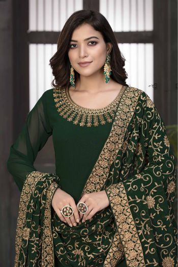 Faux Georgette Embroidery Anarkali Suit In Green Colour - SM1640623