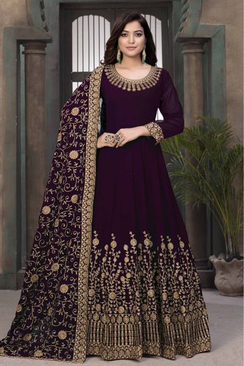 Faux Georgette Embroidery Anarkali Suit In Purple Colour - SM1640624