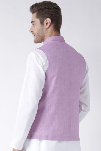 Linen Solid Nehru Jacket In Purple Colour - JK5300290