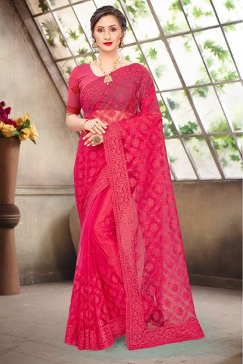 Buy Thishma Women Gajari Embroidered and Sequin Satin Silk Saree with Blouse  Piece Online at Best Prices in India - JioMart.