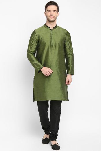 Poly Silk Kurta Pajama In Olive Green Colour