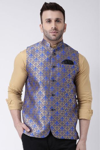 Poly Silk Woven Nehru Jacket In Multicolour