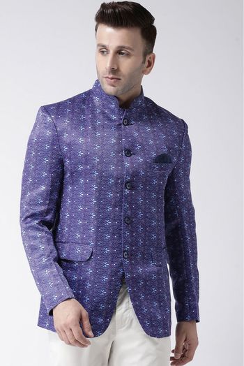 Polyester Viscose Blazer In Blue Colour - JK5300876