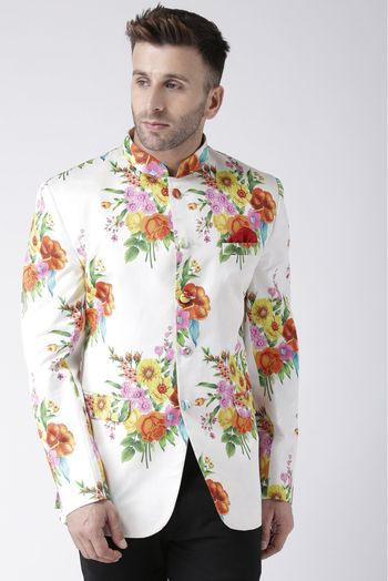 Polyester Viscose Blazer In White Colour - JK5300759