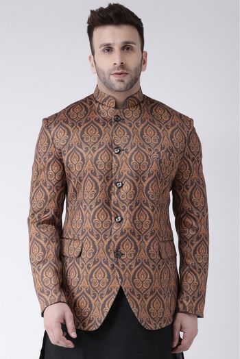 Polyester Viscose Blend Blazer In Brown Colour