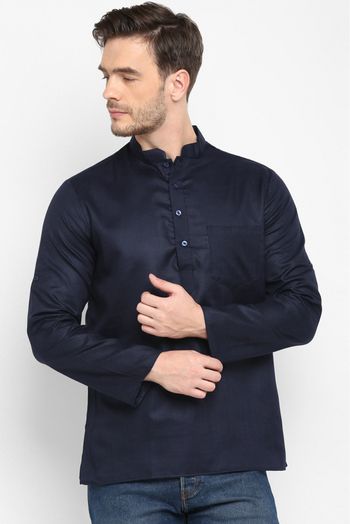 Polyester Viscose Only Kurta In Navy Blue Colour
