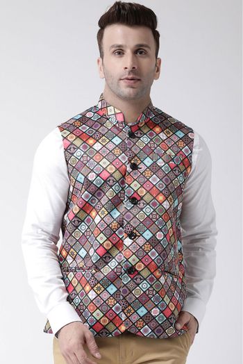 Polyester Viscose Printed Nehru Jacket In Multicolour - JK5300373