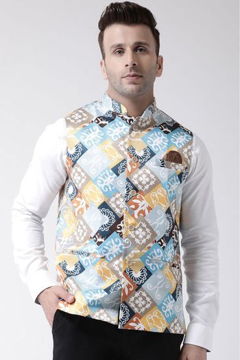 Polyester Viscose Printed Nehru Jacket In Multicolour - JK5300376