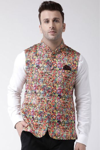 Polyester Viscose Printed Nehru Jacket In Multicolour - JK5300383