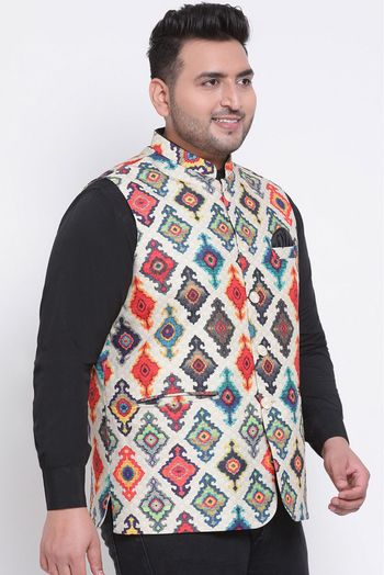 Polyester Viscose Printed Nehru Jacket In Multicolour - JK5300406