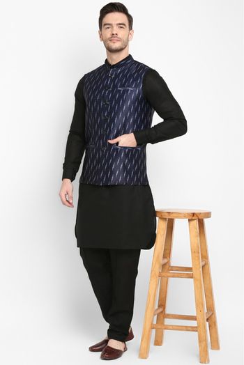 Polyester Viscose Printed Nehru Jacket In Navy Blue Colour - JK5300394