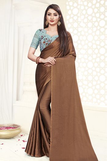 Reception, Wedding Beige and Brown color Satin Silk fabric Saree : 1917279