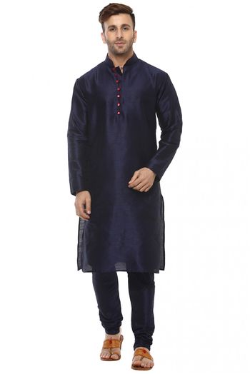 Silk Blend Kurta Pajama In Navy Blue Colour - KP5300440