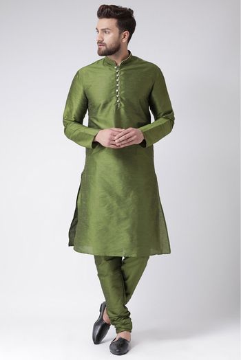 Silk Blend Kurta Pajama In Olive Green Colour - KP5300572