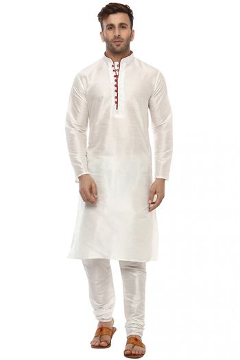 Silk Blend Kurta Pajama In White Colour - KP5300451