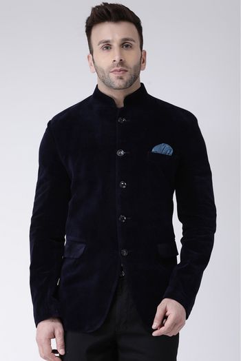 Velvet Blazer In Navy Blue Colour - JK5300841