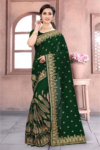 Stunning Mehandi Green Colour Saree With Magenta Border & Heavy Brocade  Blouse Banarasi Beautiful Zari Work In Form Of Traditional Motifs Soft Silk  Saree