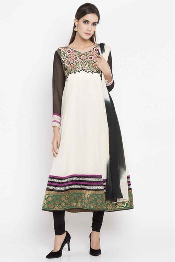 Plus Size Faux Georgette Churidar Suit In Cream Colour Up To  SS2710371