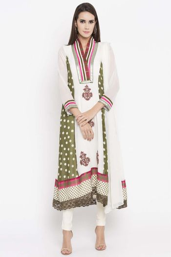 Plus Size Faux Georgette Churidar Suit In Offwhite Colour Up To  -  SS2710379