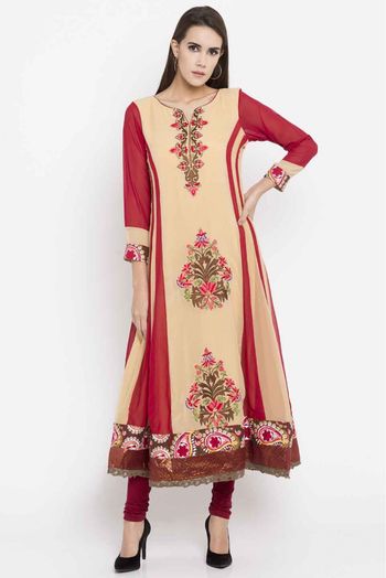 Plus Size Faux Georgette Kurti In Beige Colour Up To 66