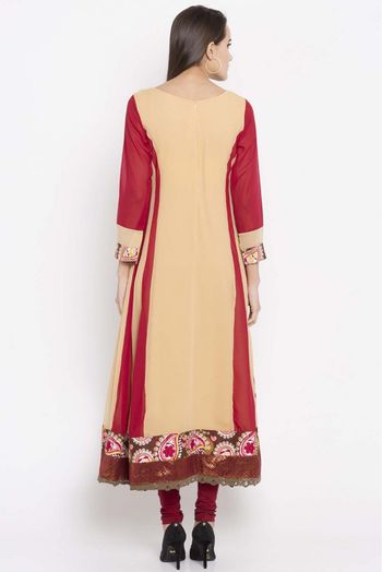 Plus Size Faux Georgette Kurti In Beige Colour Up To 66