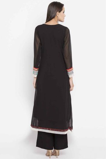 Plus Size Faux Georgette Kurti In Black Colour Up To 66 - KR2710345