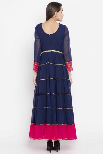 Plus Size Faux Georgette Kurti In Navy Blue Colour Up To 66