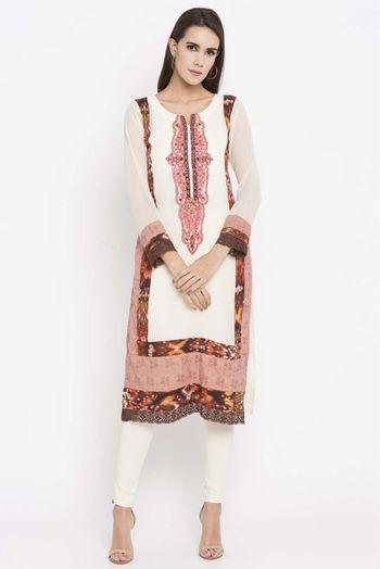 Plus Size Faux Georgette Kurti In Offwhite Colour Up To 66 - KR2710361