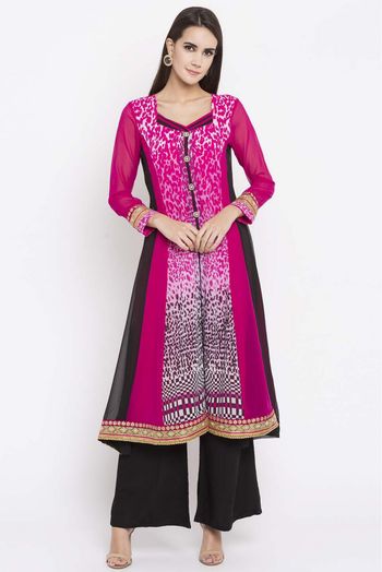 Plus Size Faux Georgette Kurti In Pink Colour Up To 66 - KR2710362