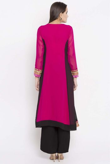 Plus Size Faux Georgette Kurti In Pink Colour Up To 66 - KR2710362