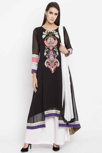 Plus Size Faux Georgette Palazzo Suit In Black Colour Up To  -  SS2710367