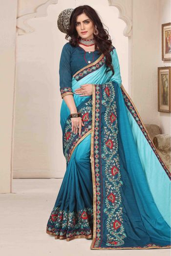 Dola Silk Designer Saree In Teal Blue Colour