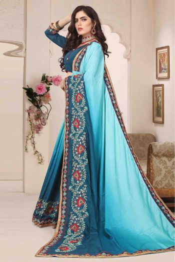 Dola Silk Designer Saree In Teal Blue Colour