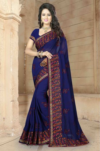 Georgette Designer Saree In Blue Colour - SR1541436