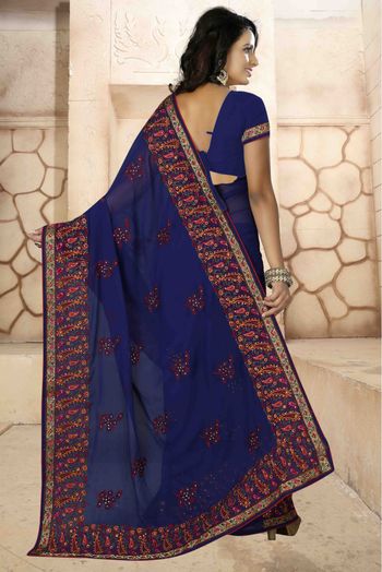 Georgette Designer Saree In Blue Colour - SR1541436