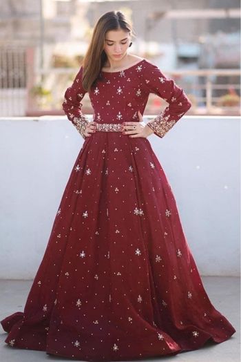 Maroon And White Color Gown With Fox Georgette  Kaleendi