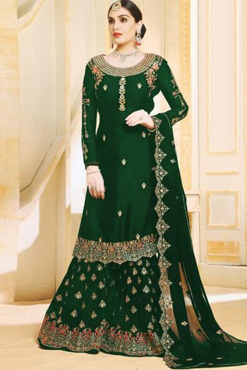 Georgette Embroidery Sharara Suit In Green Colour - SM4451514