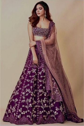 Taffeta And Net Embroidery Lehenga Choli In Purple Colour