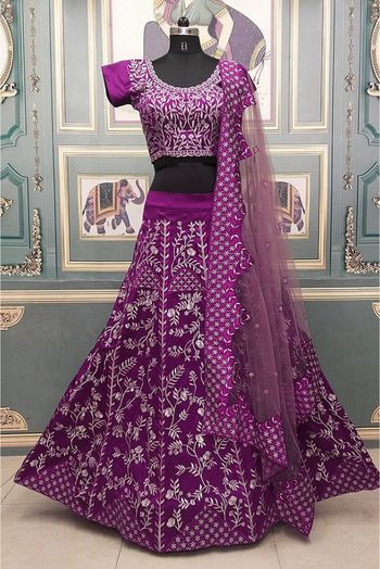 Taffeta And Net Embroidery Lehenga Choli In Purple Colour