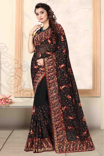 Georgette Designer Saree In Black Colour - SR1542676